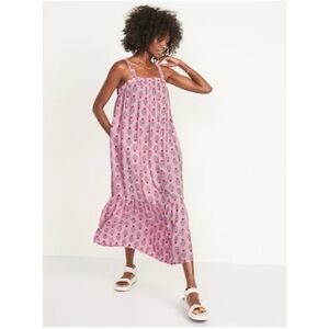 Old Navy Sleeveless Tie-Back Cutout Maxi Swing Dress in Pink Posies